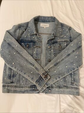 BRIDE - Pearl-Embellished Light Wash Denim Jacket